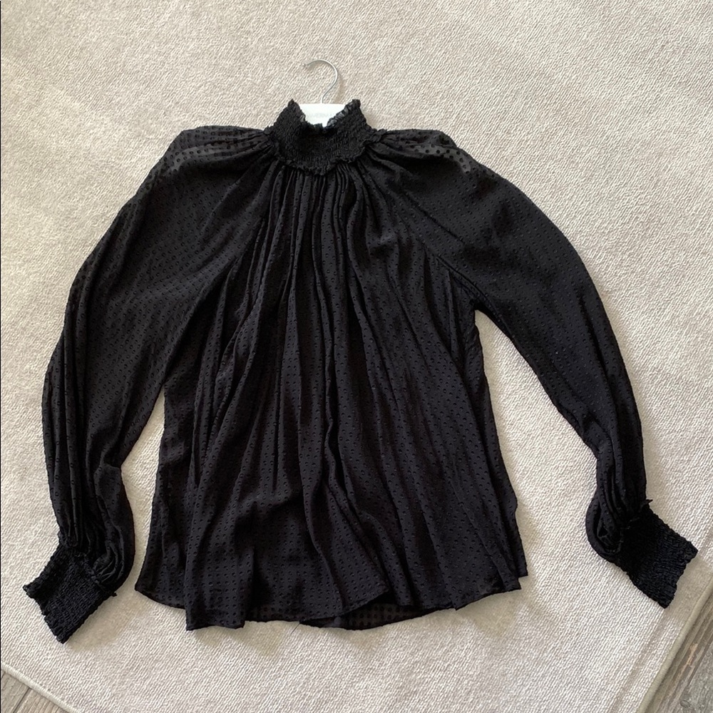 Zimmermann Black Pleated Mandarin Collar Blouse
